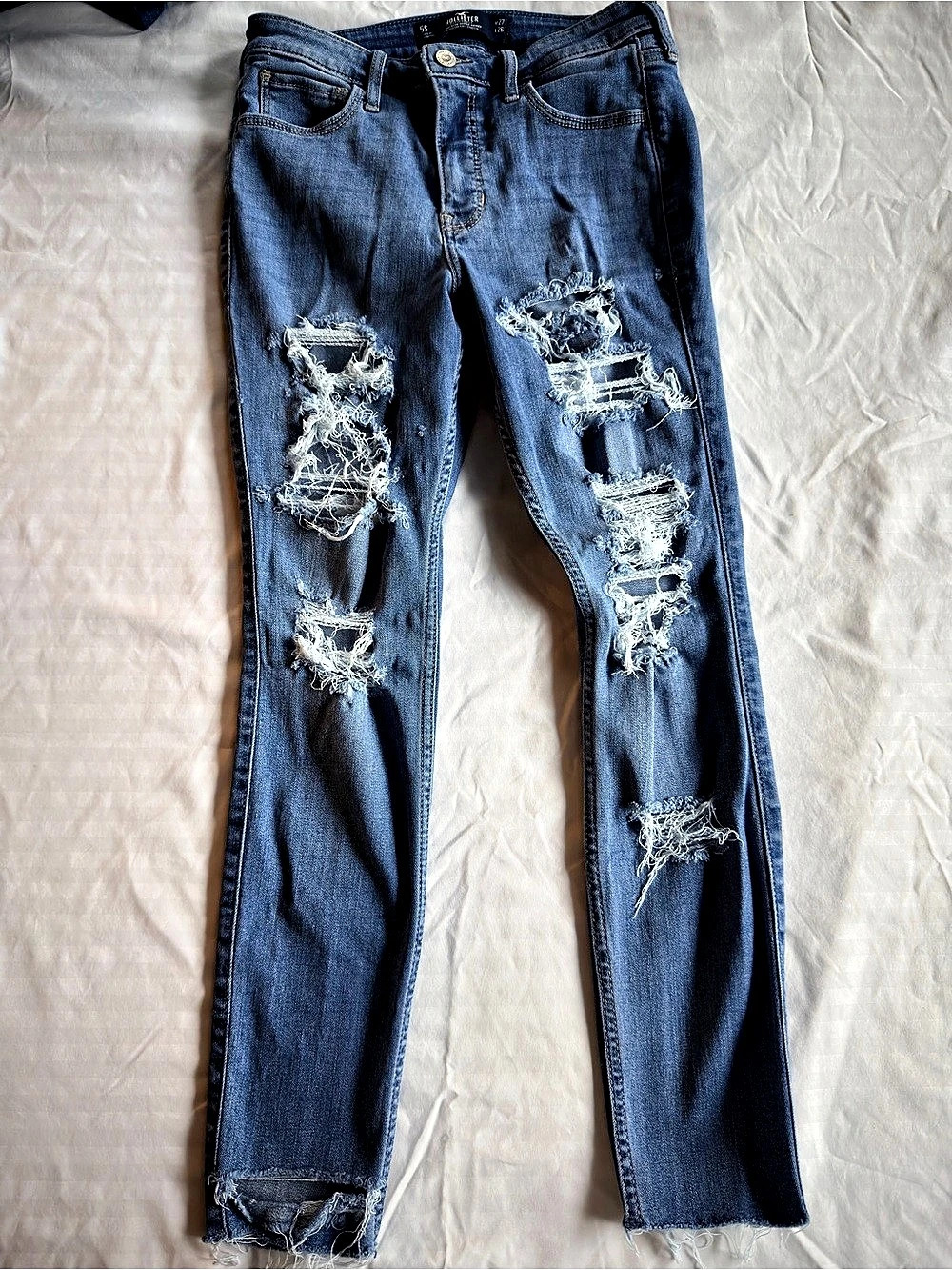 Hollister High-Rise Super Skinny Distressed Blue Jeans Waist 27